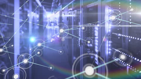 Futuristic Network Connections and Data Flow in Server Room