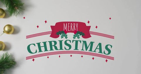 Festive Christmas Greeting with Holiday Ornaments and Cheerful Lettering