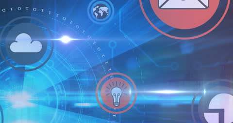 Futuristic Digital Interface With Tech Icons Overlay