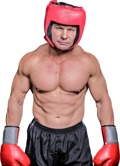 Shirtless Boxer Wearing Red Headgear and Gloves on Transparent Background - Download Free Stock Videos Pikwizard.com