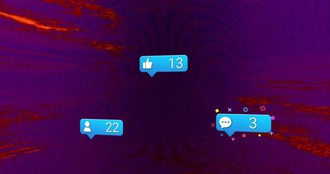 Floating social media notification bubbles on neon purple abstract background