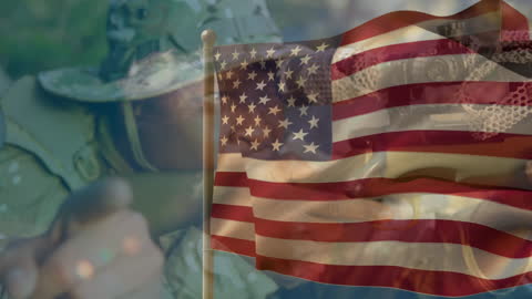 Patriotic Soldiers with U.S. Flag Overlay Signifying Valor