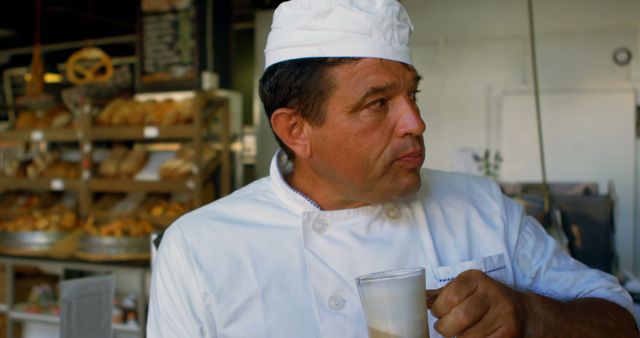 Baker Drinking Coffee in Bakery Shop - Download Free Stock Images Pikwizard.com