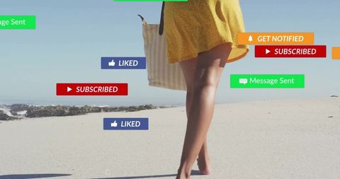 Digital Notifications and Leisurely Beach Stroll