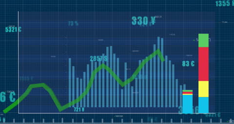Futuristic Interactive Graph Display with Financial Currency Symbols
