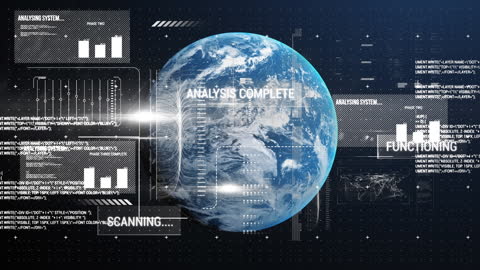 Digitally Generated Interface with Rotating Globe in Space