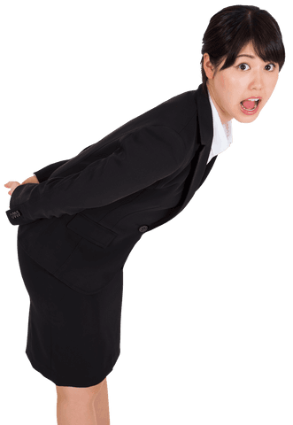 Transparent Excited Asian Businesswoman in Formal Attire