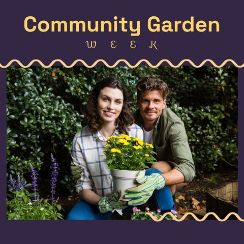 Couple gardening together for community garden week celebration