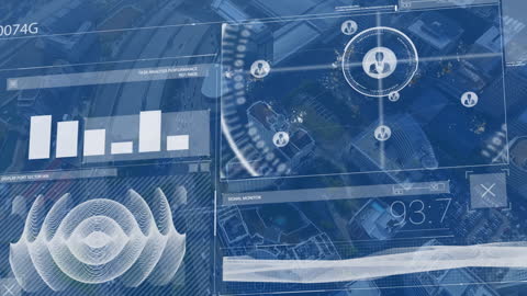 Futuristic Data Analysis Interface Over Cityscape