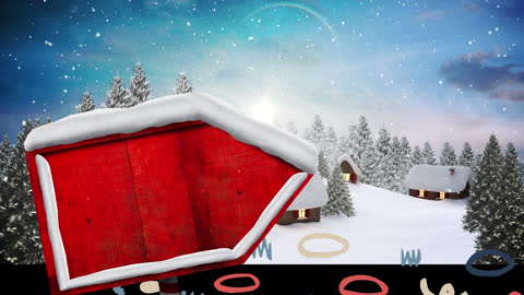 Animated Winter Wonderland Scene with Rustic Wooden Sign