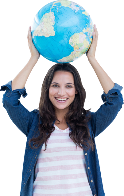 Smiling Caucasian Woman Holding Globe on Transparent Background - Download Free Stock Videos Pikwizard.com