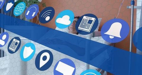 Patient in Healthcare Facility with Digital Technology Icons