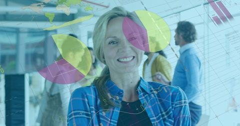 Smiling Professional Analyzing Data in Modern Office Setting