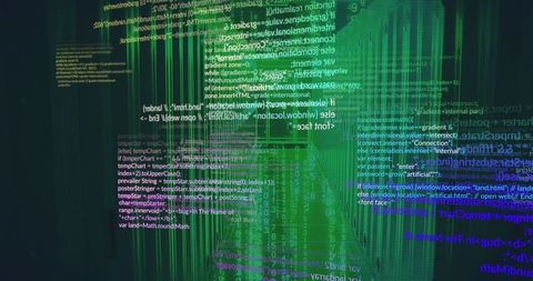 Dynamic cybersecurity matrix flowing with digital data streams