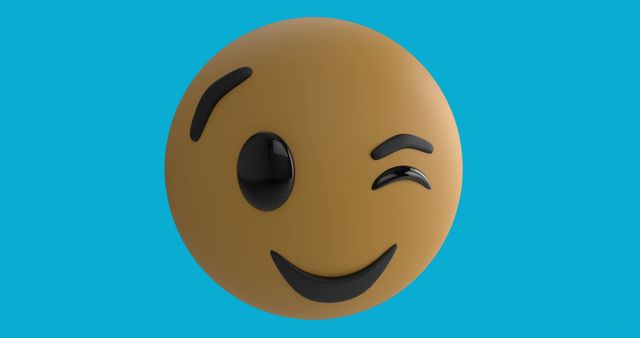 Cheerful Winking Emoji on Blue Background - Download Free Stock Images Pikwizard.com