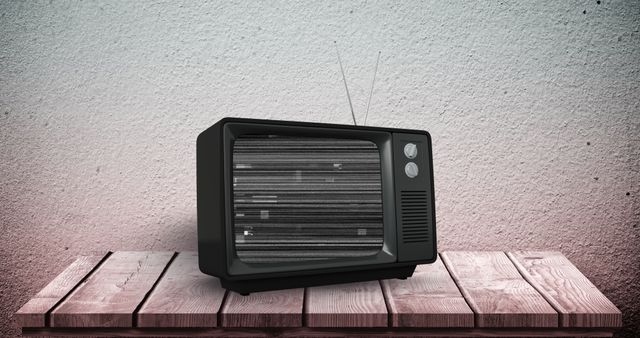 Retro Television on Wooden Table with Glitch Effect Screen against White Wall - Download Free Stock Images Pikwizard.com