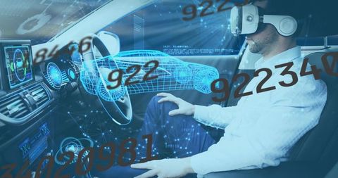 Futuristic self-driving car experience with vr headset