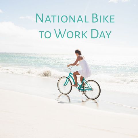 woman cycling on beach for national bike to work day - Download Free Stock Templates Pikwizard.com