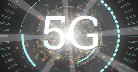 5g network speed concept glowing hud rings neon interface with data particle bursts