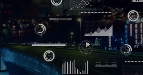 City Night Traffic with Data Analytics Overlay Visuals - Download Free Stock Images Pikwizard.com