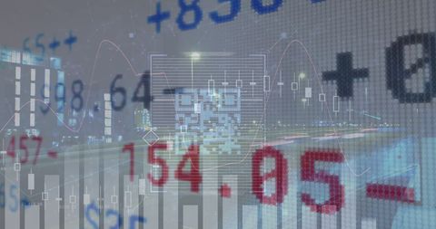 QR Code And Financial Data Overlay in Urban Setting - Download Free Stock Images Pikwizard.com