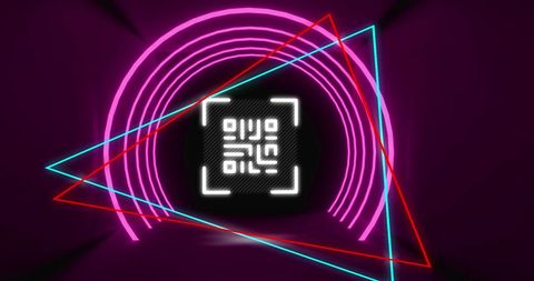 Glowing QR Code with Neon Shapes on Purple Background - Download Free Stock Images Pikwizard.com