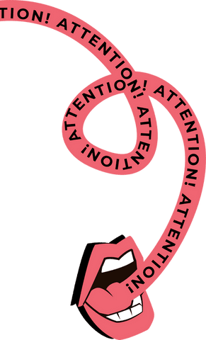 Red mouth emitting attention ribbon on transparent background