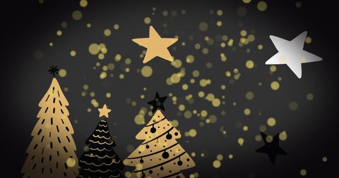 festive golden dots and stars over christmas trees on grey background - Download Free Stock Images Pikwizard.com