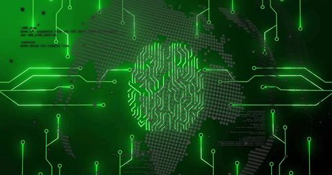 Neon Green Circuit Fingerprint on Digital Globe