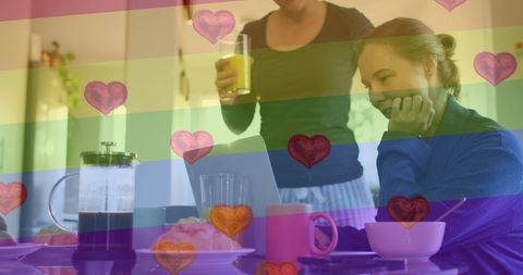 Couple Enjoying Breakfast In Colorful LGBTQ Concept Design