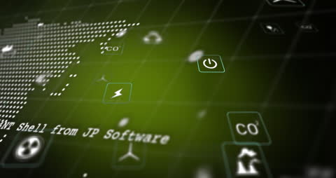 Animated Eco Icons with Data over Digital World Map