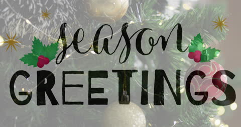 Season's Greetings with Festive Christmas Tree and Ornaments