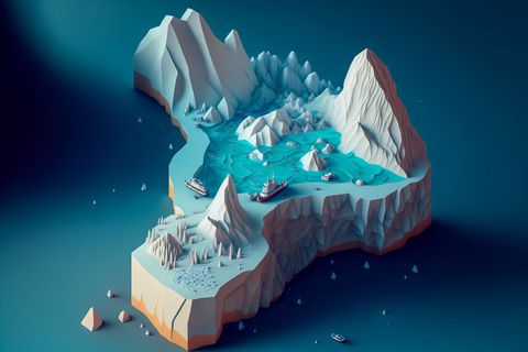 3d rendered icy arctic landscape with illustrative ships design