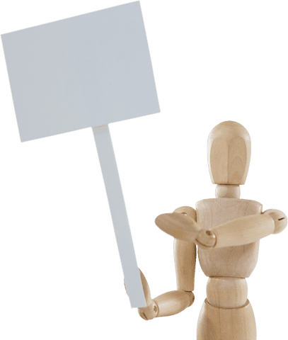 wooden figurine holding blank transparent sign for custom message - Download Free Stock Videos Pikwizard.com