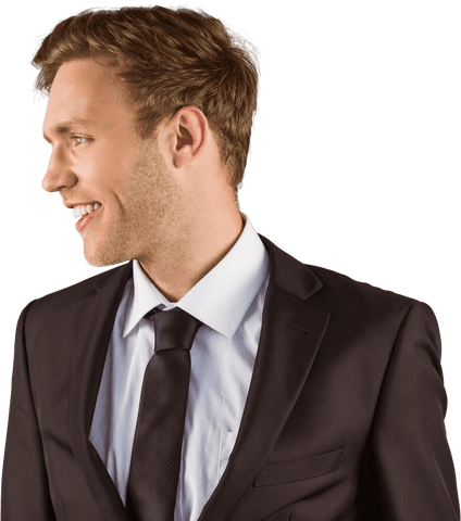 Transparent Smiling Businessman in Suit Looking Away
