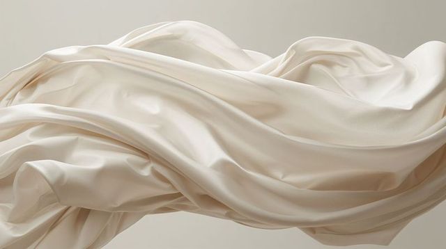 Floating Cream Satin Fabric Creating Smooth Flowing Folds with Soft Reflective Sheen