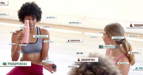Ending class hydrating in studio with augmented reality tags and fitness camaraderie