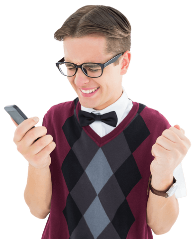 excited geeky hipster texting on transparent phone background - Download Free Stock Videos Pikwizard.com
