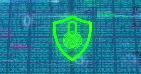 Cybersecurity Symbol Over Digital Binary Data - Download Free Stock Images Pikwizard.com