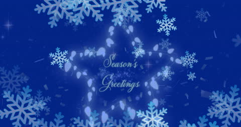 Tranquil Snowflake Animation with Season’s Greetings on Blue Background