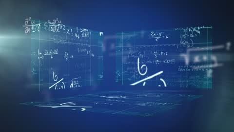 Mathematical Formulas Floating in Blue Digital Space