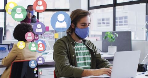 Business Professionals in Masks with Social Network Icons