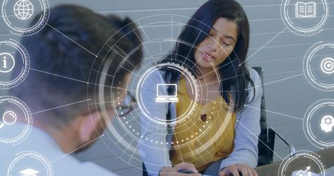 Innovative Business Meeting with Digital Interface Overlay - Download Free Stock Images Pikwizard.com