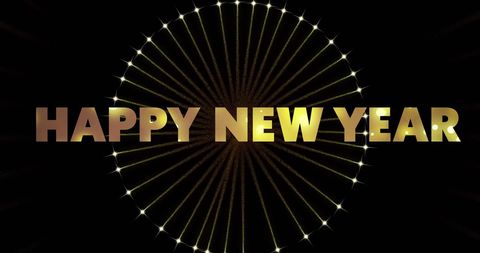 Happy New Year Text with Fireworks on Black Background