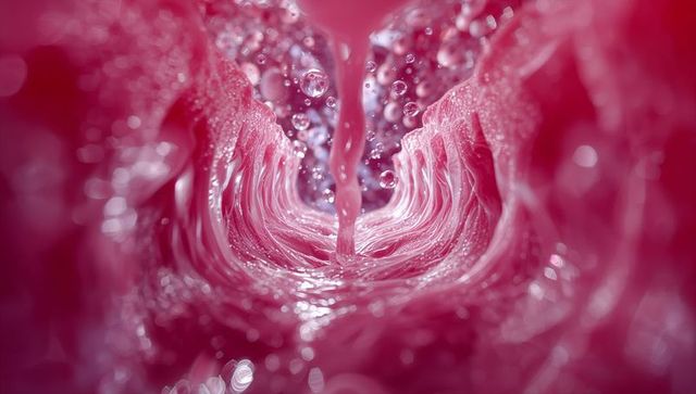 Flowing water through pink petal tunnel macro with droplets, bokeh and glistening light