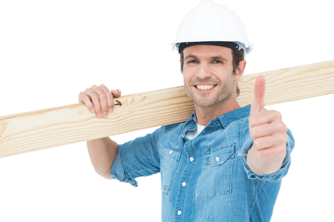 Transparent Confident Carpenter with Wooden Plank and Thumbs Up - Download Free Stock Videos Pikwizard.com