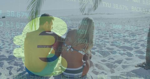 Euro Sign Overlay on Couple Relaxing on Tropical Beach - Download Free Stock Images Pikwizard.com