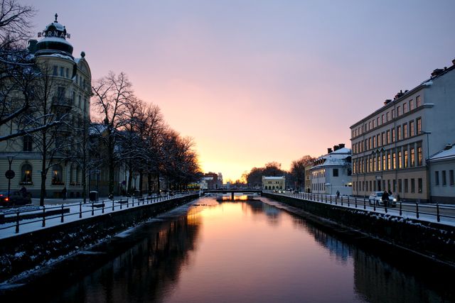 Winter Sunrise Over Peaceful City Canal - Download Free Stock Images Pikwizard.com