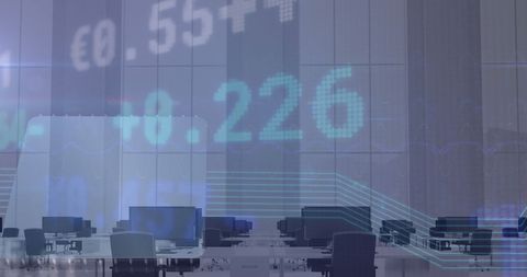 Stock Market Data Overlay with Modern Digital Office Space - Download Free Stock Images Pikwizard.com