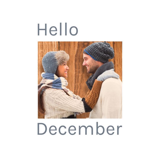 Happy December Winter Couple Embracing in Warm Clothing - Download Free Stock Templates Pikwizard.com